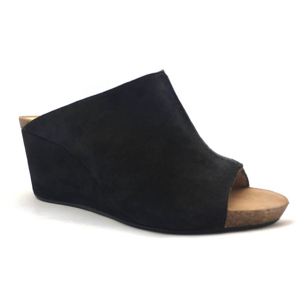NEW SUDINI women's bailey peep toe wedge slide sandals in black